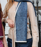 Monochrome Peonies scarf in Blue Topaz