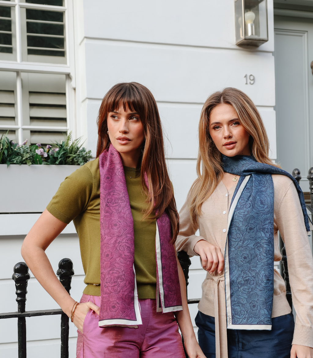 Monochrome Peonies scarf in Pink Topaz